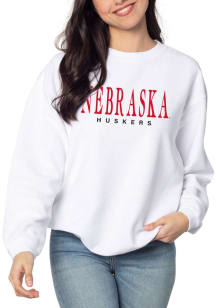 Womens White Nebraska Cornhuskers Corded Crew Sweatshirt