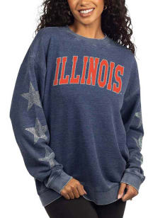 Illinois Fighting Illini Womens Navy Blue Rhinestone Stars Campus Crew Sweatshirt