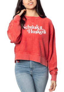 Womens Red Nebraska Cornhuskers Corded Boxy Crew Sweatshirt