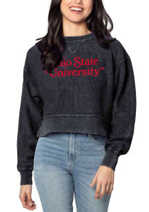 Womens Black Ohio State Buckeyes Corded Boxy Crew Sweatshirt