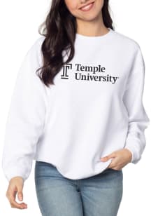 Temple Owls Womens White Corded Crew Sweatshirt