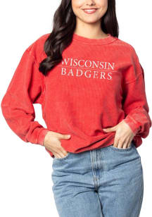 Wisconsin Badgers Womens Red Corded Crew Sweatshirt