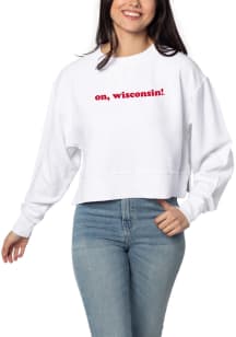 Womens White Wisconsin Badgers Corded Boxy Crew Sweatshirt