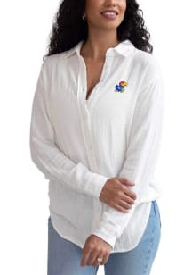Kansas Jayhawks Womens Leisure Long Sleeve White Dress Shirt