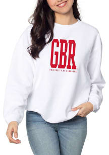 Womens White Nebraska Cornhuskers Corded Detail Crew Sweatshirt