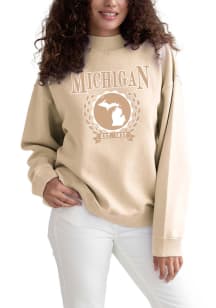 Michigan Womens Oatmeal Mock Neck Crew Sweatshirt