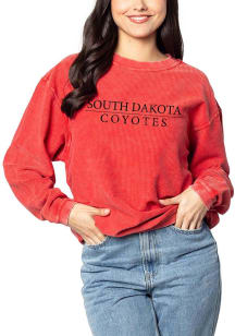 South Dakota Coyotes Womens Red Corded Crew Sweatshirt