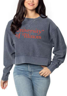 Womens Navy Blue Illinois Fighting Illini Corded Boxy Crew Sweatshirt