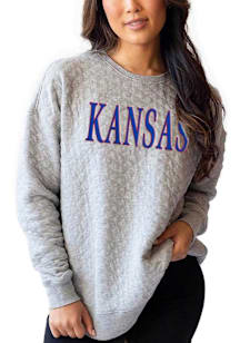 Kansas Jayhawks Womens Grey Quilted Crew Sweatshirt