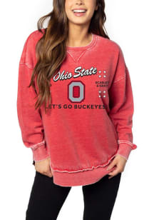 Womens Red Ohio State Buckeyes Campus Rounded Bottom Crew Sweatshirt