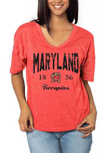 Maryland Terrapins Womens Red Happy Short Sleeve T-Shirt