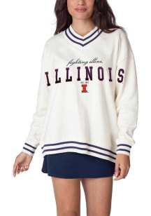 Womens White Illinois Fighting Illini Letterman Crew Sweatshirt