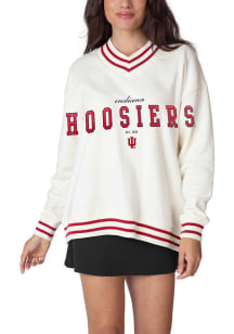 Womens White Indiana Hoosiers Letterman Crew Sweatshirt