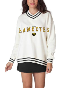 Womens White Iowa Hawkeyes Letterman Crew Sweatshirt
