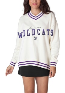 Womens White K-State Wildcats Letterman Crew Sweatshirt