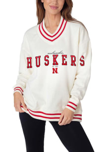 Womens White Nebraska Cornhuskers Letterman Crew Sweatshirt