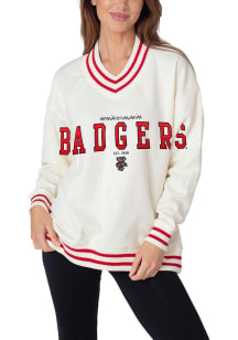 Womens White Wisconsin Badgers Letterman Crew Sweatshirt