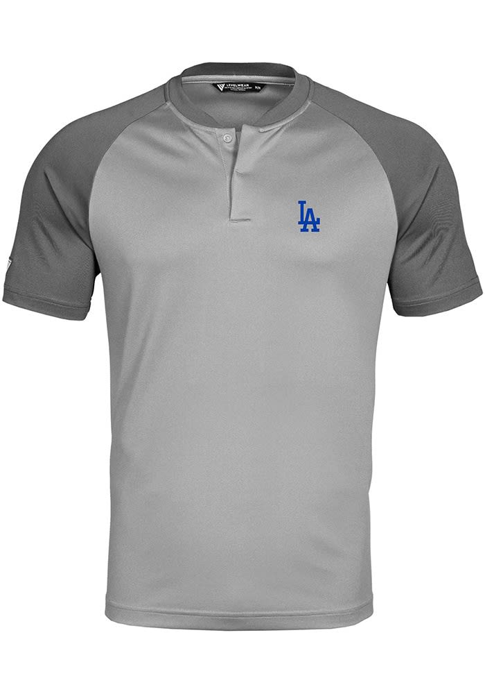 Levelwear Los Angeles Dodgers Grey Tracker Short Sleeve Polo, Grey, 100% POLYESTER, Size M, Rally House