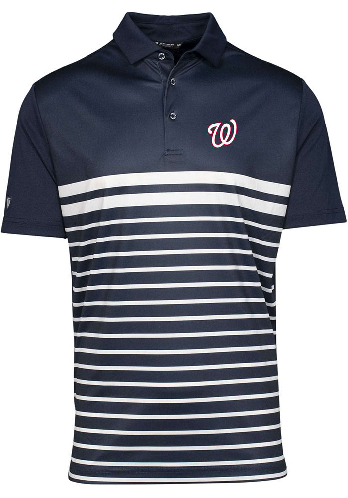 Levelwear Washington Nationals Navy Blue Draft Short Sleeve Polo, Navy Blue, 100% POLYESTER, Size XL, Rally House