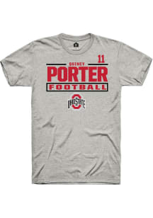 Quincy Porter Rally Mens Ash Ohio State Buckeyes NIL Stacked Box Player T Shirt