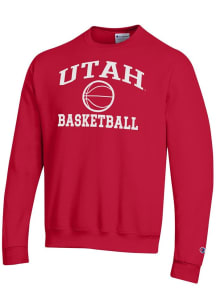 Champion Utah Utes Mens Red Basketball Powerblend Long Sleeve Crew Sweatshirt