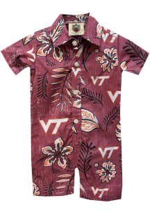 Wes and Willy Virginia Tech Hokies Baby Maroon Vintage Floral Short Sleeve One Piece Polo