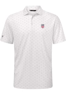 Levelwear USMNT Mens White Detect Embroidered Short Sleeve Polo