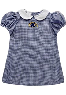Vive La Fete Kent State Golden Flashes Toddler Girls Blue Gingham Collar Short Sleeve Dress