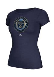 Adidas Philadelphia Union Womens Navy Blue Full Color Primary Short Sleeve Crew T-Shirt