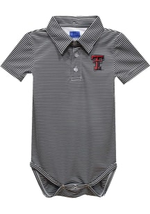 Vive La Fete Texas Tech Red Raiders Baby Black Pencil Stripe Short Sleeve One Piece Polo