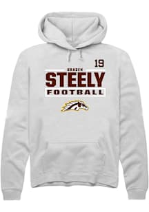 Braden Steely Rally Mens White Western Michigan Broncos NIL Stacked Box Player Hood