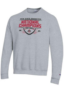 Mens Ohio State Buckeyes Grey Champion 2024 Football National Champion Gridiron Powerblend Crew ..