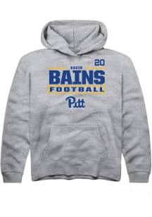 Kavir Bains Rally Youth Grey Pitt Panthers NIL Stacked Box Long Sleeve Player Hoodie