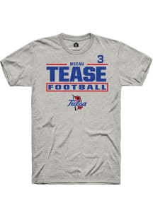Micah Tease Rally Mens Ash Tulsa Golden Hurricane NIL Stacked Box Player T Shirt