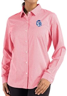 Cutter and Buck Fresno State Bulldogs Womens Vault Epic Confidence Gingham Long Sleeve Red Dress S..