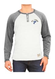 Original Retro Brand St Louis Blues Grey Raglan Henley Long Sleeve Fashion T Shirt