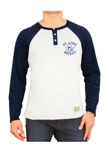 Original Retro Brand St Louis Blues Grey Raglan Henley Long Sleeve Fashion T Shirt