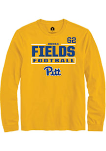 Jordan Fields Mens Gold Pitt Panthers Football NIL Stacked Box Long Sleeve Player T Shirt