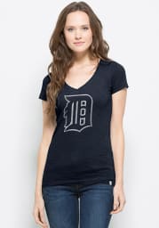 '47 Detroit Tigers Womens Navy Blue V-neck Scrum V-Neck T-Shirt