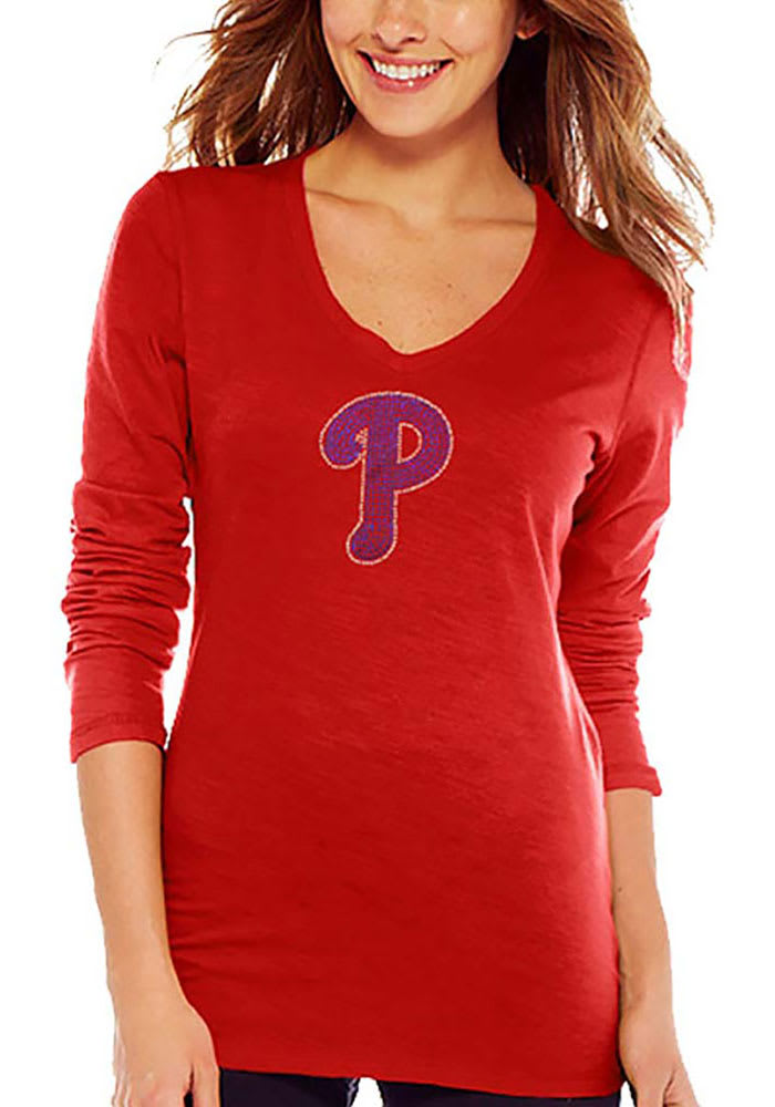 Philadelphia Phillies Womens Red Triblend 3/4 Raglan Crew Neck LS Tee