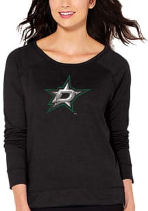 Dallas Stars Womens Black Distressed Cap Crew Sweatshirt