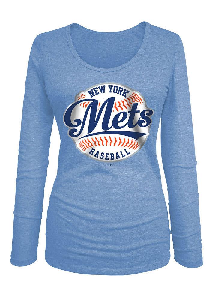 New York Mets Womens Blue Baseball Long Sleeve Women's Scoop