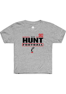 Jalen Hunt Cincinnati Bearcats Youth Grey NIL Stacked Box Player Tee