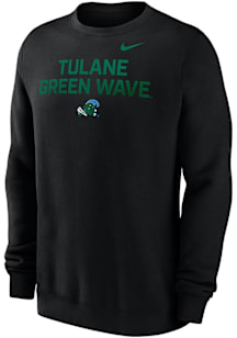 Nike Tulane Green Wave Mens Black Football Club Fleece Long Sleeve Crew Sweatshirt