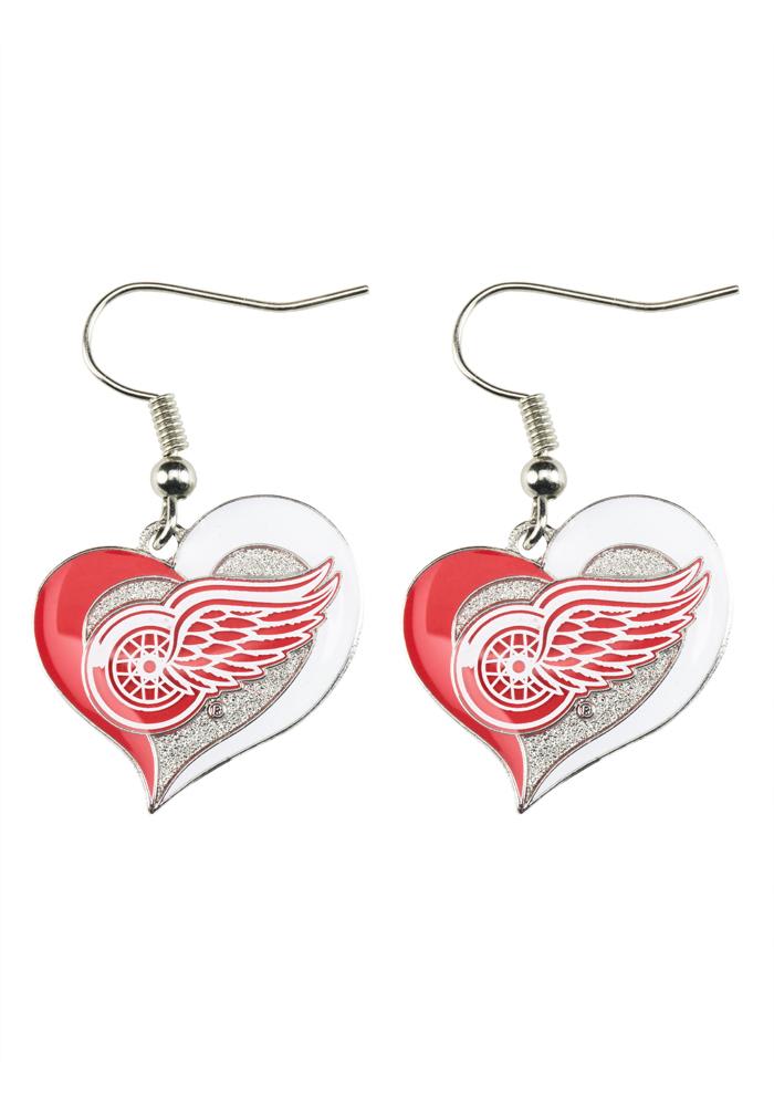 Detroit Red Wings Heart Swirl Womens Earrings