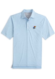 Johnnie O Kansas Jayhawks Mens Light Blue Newton Heathered Stripe Short Sleeve Polo