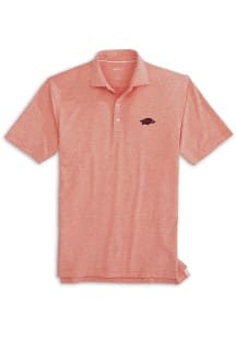 Johnnie O Arkansas Razorbacks Mens Red Lyndon Striped Prep Performance Short Sleeve Fashion Polo