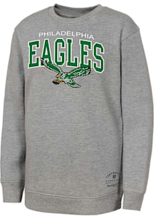 Mitchell and Ness Philadelphia Eagles Youth Grey Retro Arched Wordmark Long Sleeve Crew Sweatshirt