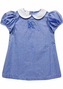 Vive La Fete Memphis Tigers Baby Girls Blue Gingham Collar Short Sleeve Dress