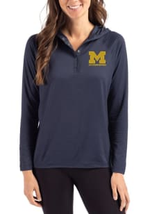 Womens Michigan Wolverines Blue Cutter and Buck Letterwinners M Club Coastline Eco Hooded Sweatshi..